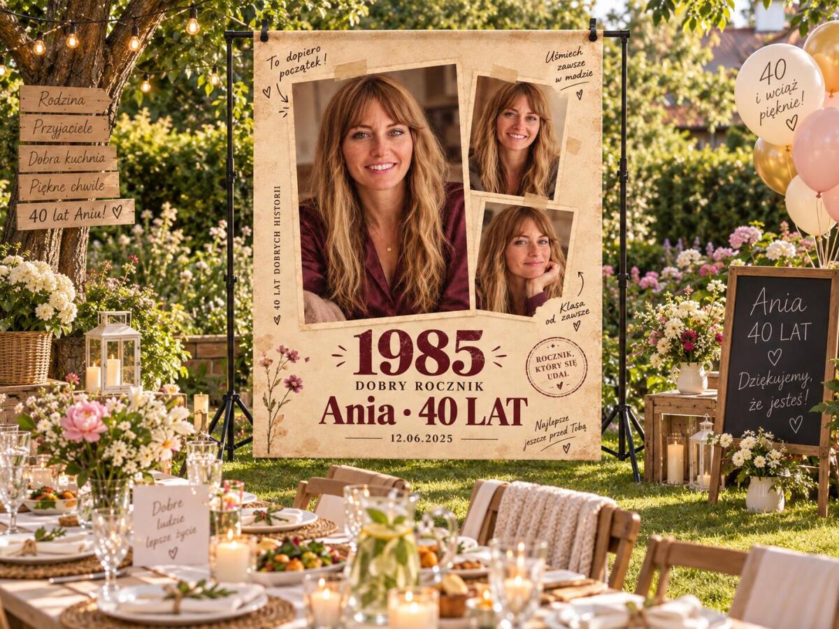 Ścianka do zdjęć na 40 urodziny kobiety 150x200 cm – Retro Dobry Rocznik 39060 - zdjęcie 3