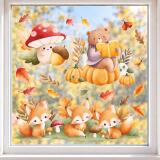 Dwustronne naklejki na szybę wielokrotnego użytku – jesienne liski, miś i grzybek | Naklejki na okno do żłobka, przedszkola, szkoły  | Jesienne dekoracje 25610 - miniaturka 1