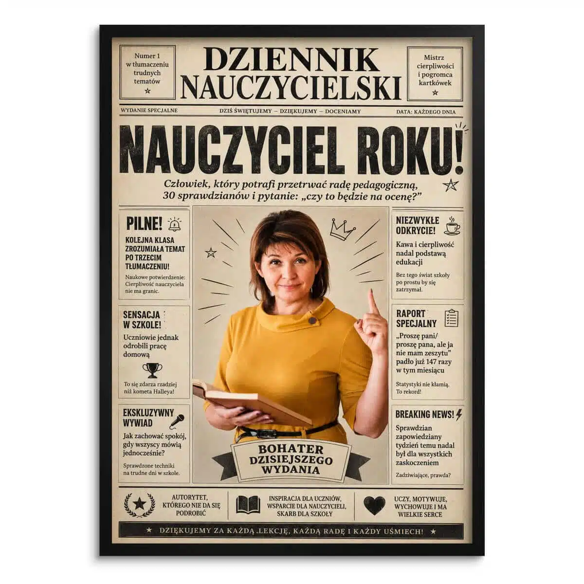 Prezent dla Nauczycielki na Dzień Nauczyciela – Plakat ze Zdjęcia w Stylu Gazety | Dziennik Nauczycielski 82468