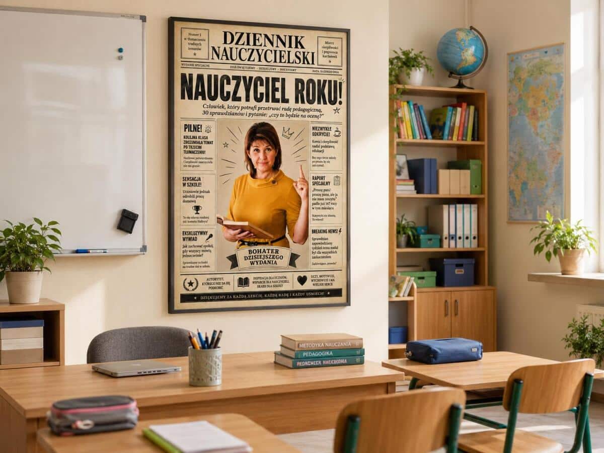 Prezent dla Nauczycielki na Dzień Nauczyciela – Plakat ze Zdjęcia w Stylu Gazety | Dziennik Nauczycielski 82468 - zdjęcie 4