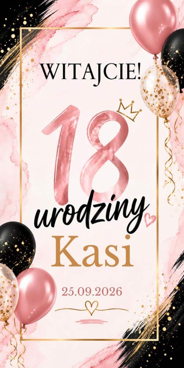 Tablica powitalna na 18 urodziny Gotowa Ścianka na osiemnastkę Roll-up 100×200 cm 39063 - zdjęcie 5