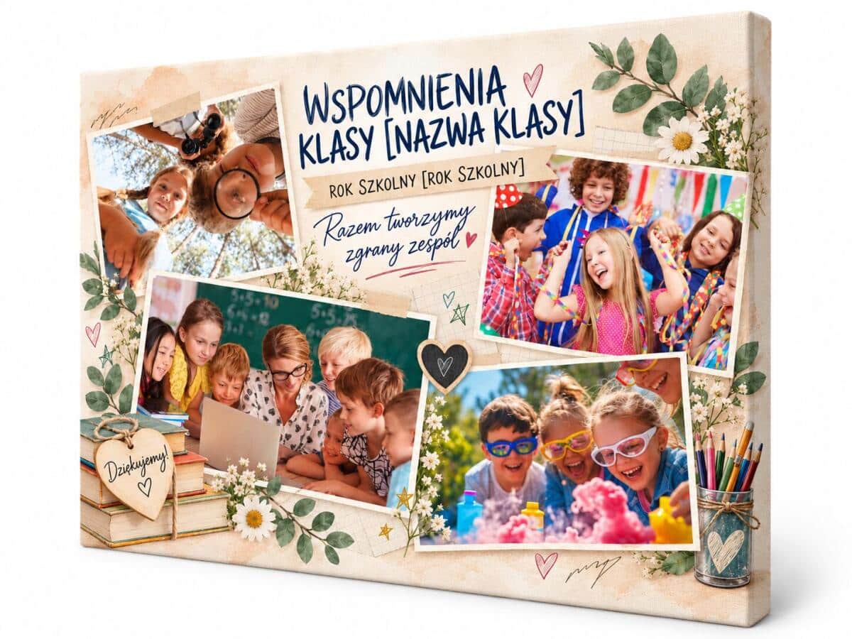 Prezent dla Wychowawczyni  na Dzień Nauczyciela  - Kolaż wspomnień klasy ze zdjęć - Obraz na płótnie 82548