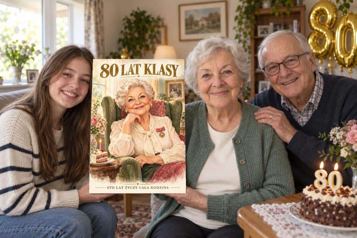 Prezent na 80 urodziny dla kobiety – karykatura ze zdjęcia 80 lat klasy 83128 - zdjęcie 5