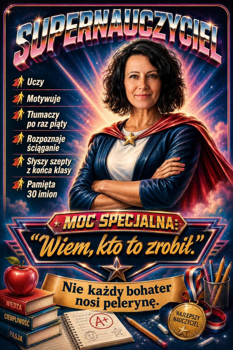 Upominek Prezent dla Nauczycielki z okazji Dnia Nauczyciela – Plakat ze Zdjęcia Super bohaterka | Wyjątkowa Pamiątka od Uczniów 82473 - zdjęcie 2