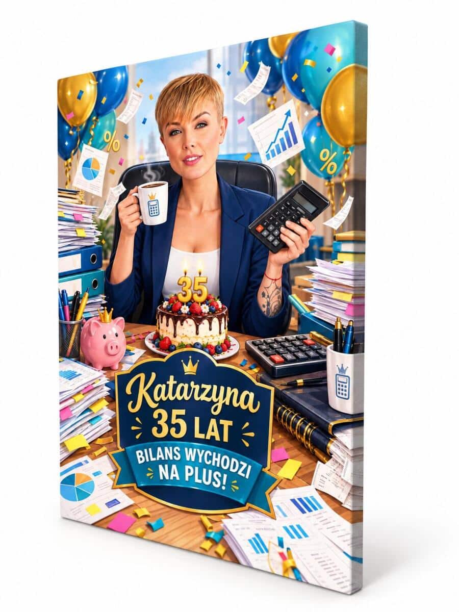 Obraz ze zdjęcia dla księgowej na urodziny – humorystyczna karykatura z imieniem i wiekiem  82511