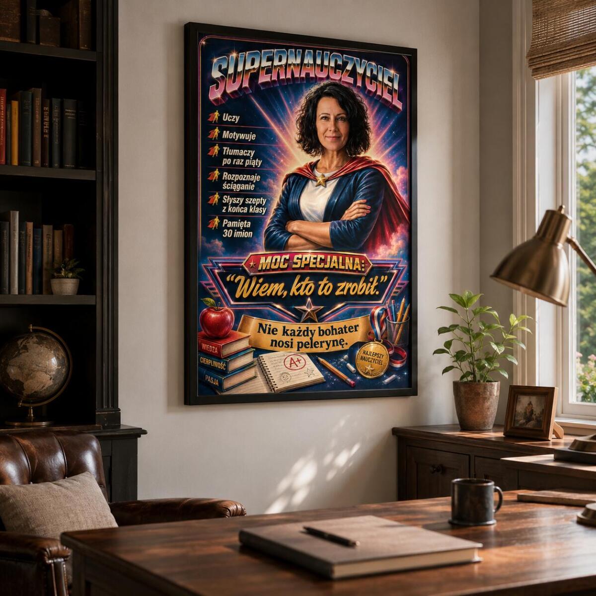 Upominek Prezent dla Nauczycielki z okazji Dnia Nauczyciela – Plakat ze Zdjęcia Super bohaterka | Wyjątkowa Pamiątka od Uczniów 82473 - zdjęcie 4