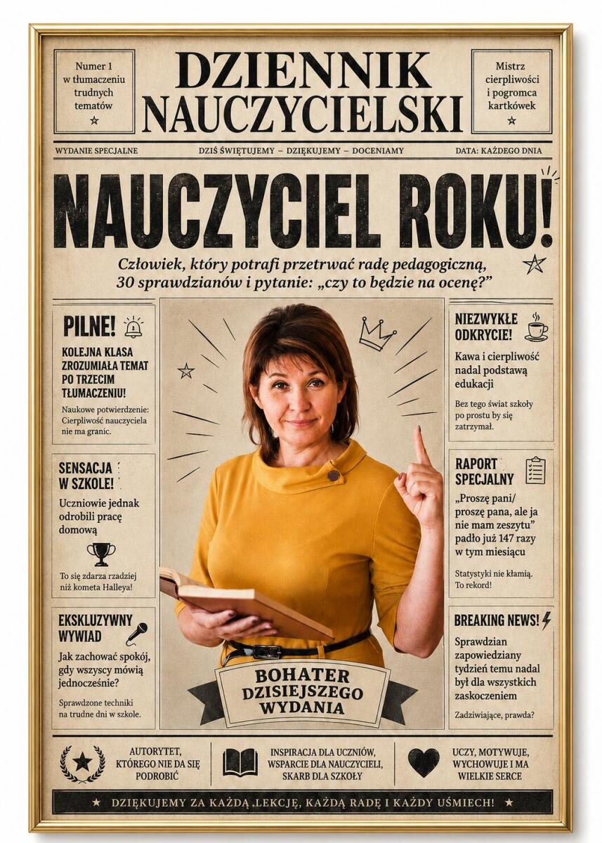 Prezent dla Nauczycielki na Dzień Nauczyciela – Plakat ze Zdjęcia w Stylu Gazety | Dziennik Nauczycielski 82468 - zdjęcie 3
