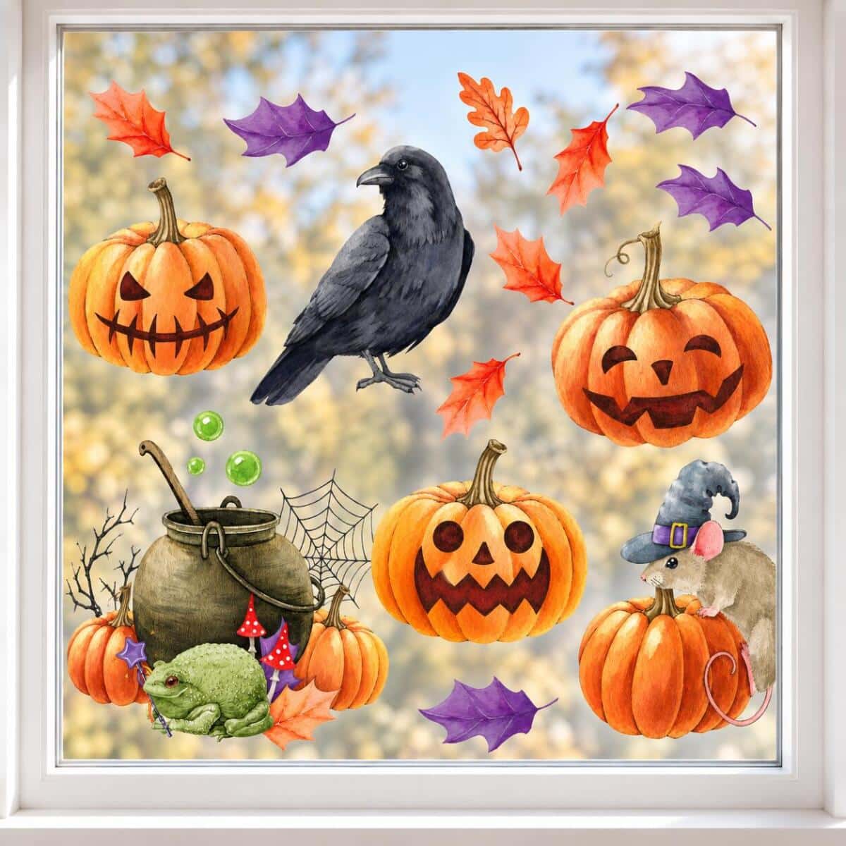 Naklejka na szybę dekoracje na Halloween dynie 68008
