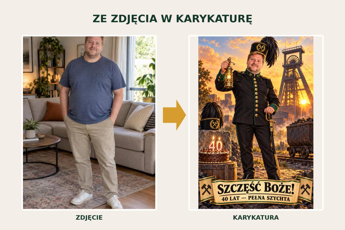 Prezent na 40 urodziny dla górnika – karykatura ze zdjęcia Szczęść Boże 83124 - zdjęcie 2