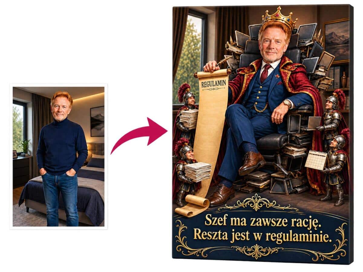 Prezent dla Szefa od Zespołu – Obraz ze Zdjęcia | Królewski Motyw z Humorem 31521