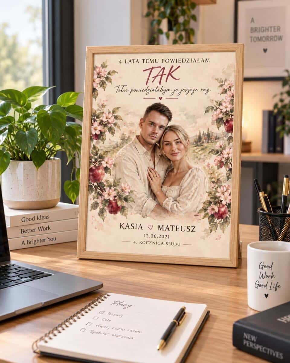 Plakat ze zdjęcia Prezent na 4 Rocznicę Ślubu od Żony dla Męża | Romantyczny upominek na Kwiatowe Gody 39047 - zdjęcie 2