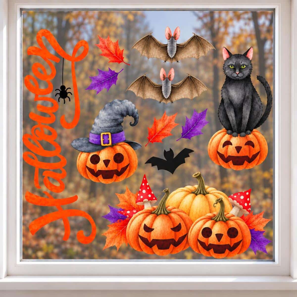 Naklejka na szybę dekoracje na Halloween dynie duchy 68007