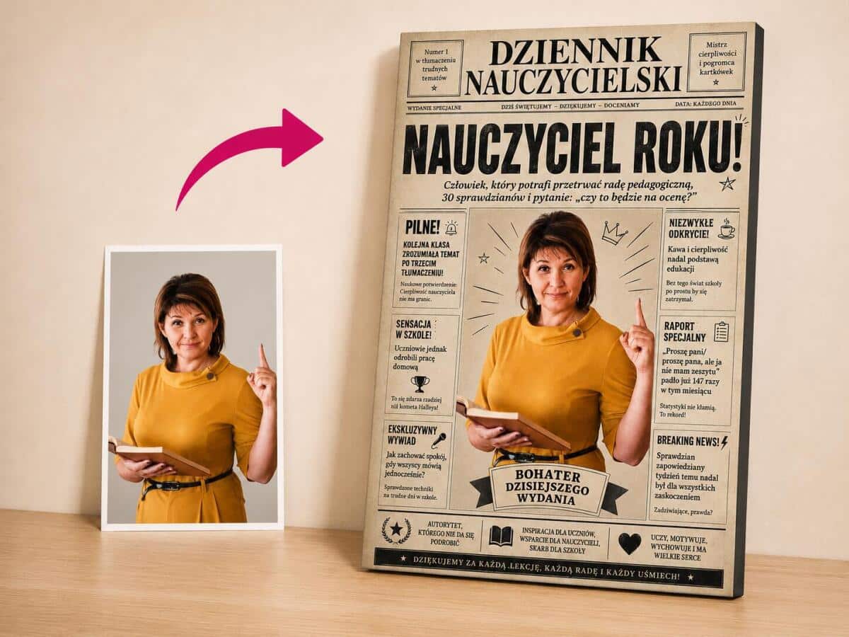 Prezent dla Nauczycielki na Dzień Nauczyciela – Plakat ze Zdjęcia w Stylu Gazety | Dziennik Nauczycielski 82468 - zdjęcie 8