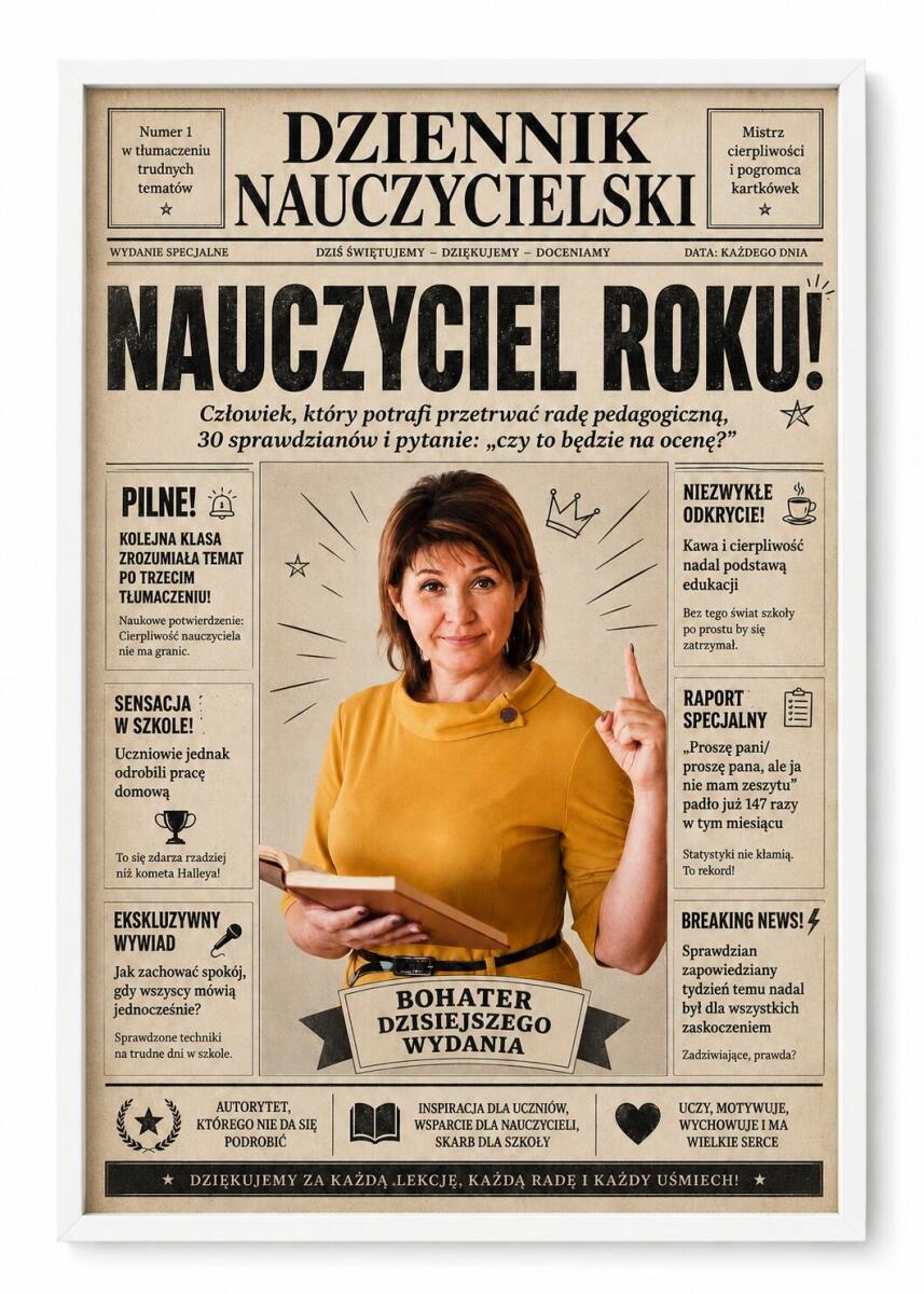 Prezent dla Nauczycielki na Dzień Nauczyciela – Plakat ze Zdjęcia w Stylu Gazety | Dziennik Nauczycielski 82468 - zdjęcie 7