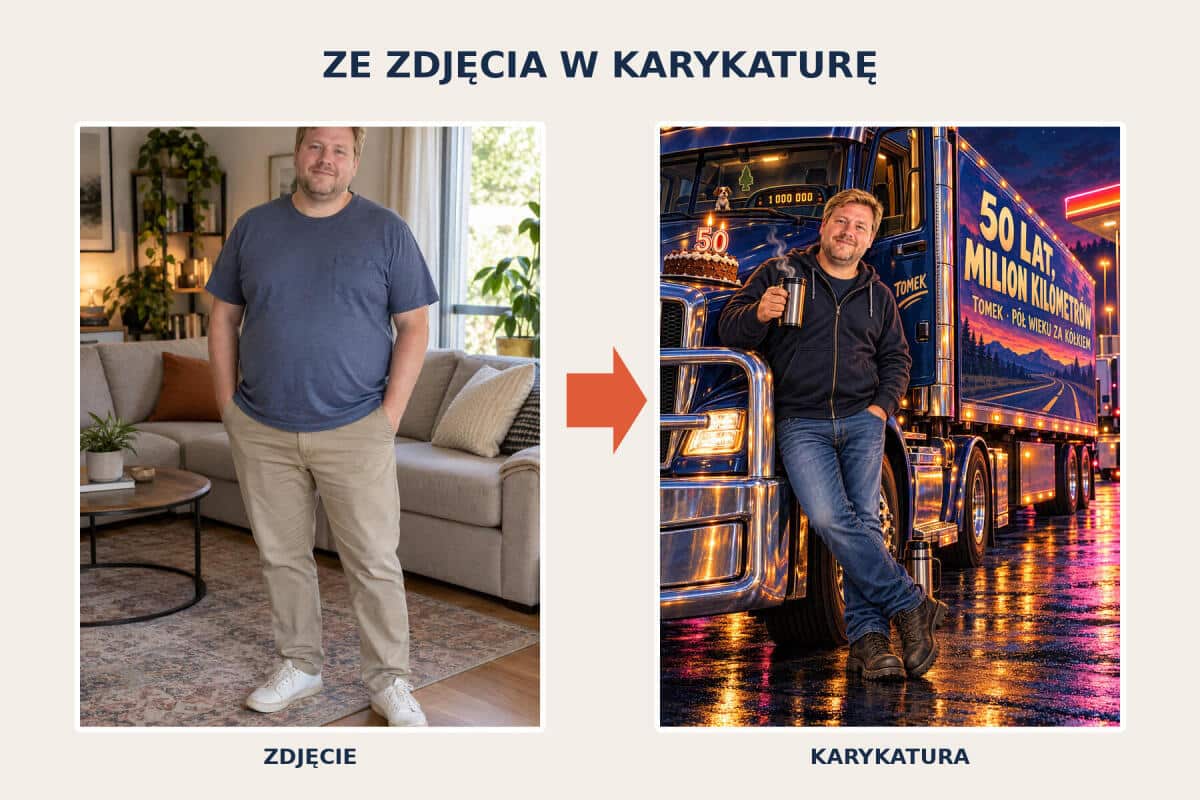 Prezent na 50 urodziny dla kierowcy tira – karykatura ze zdjęcia 83125 - zdjęcie 2
