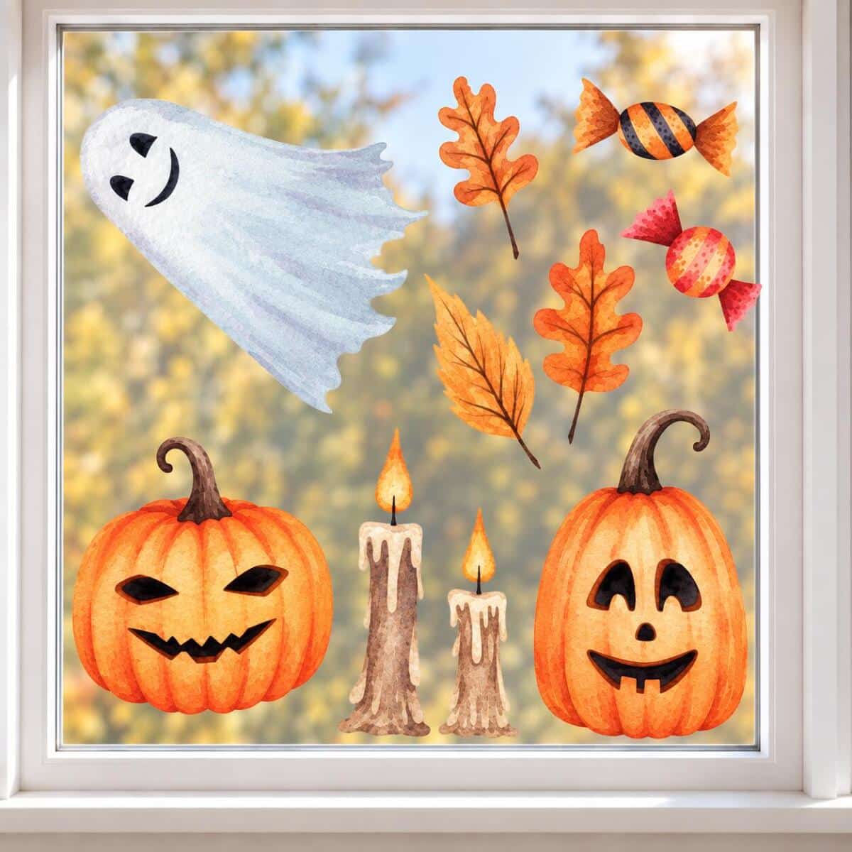 Naklejka na szybę dekoracje na Halloween dynie duchy 68005