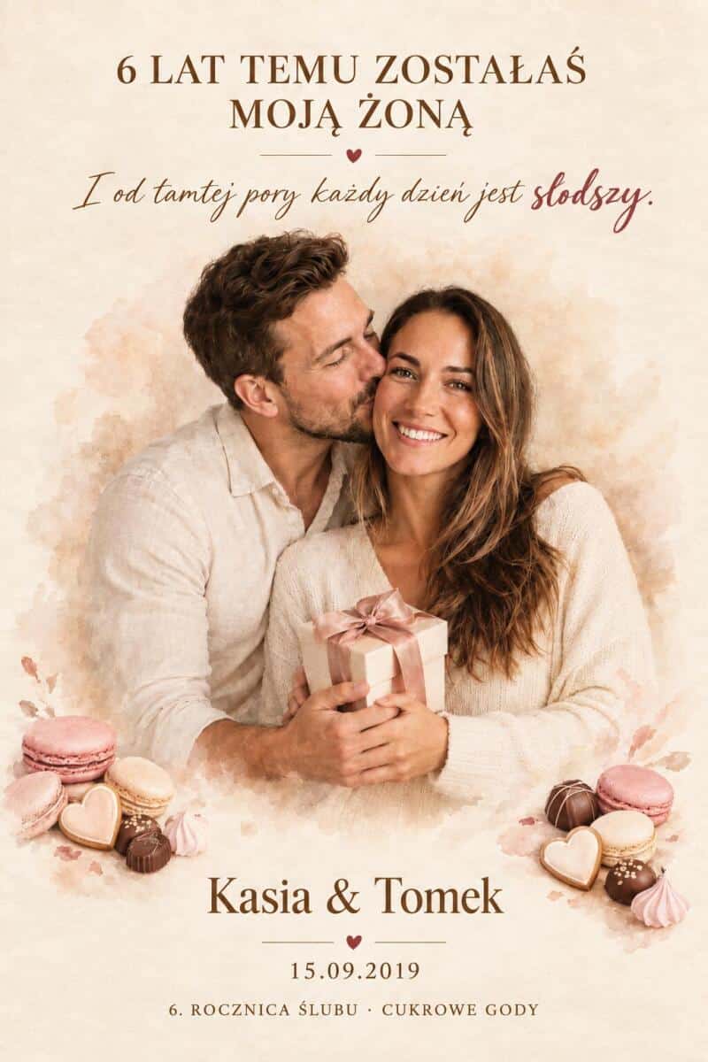 Plakat ze zdjęcia- Prezent od Męża na 6 Rocznicę Ślubu | Upominek na Cukrowe Gody dla Żony 39048 - zdjęcie 5