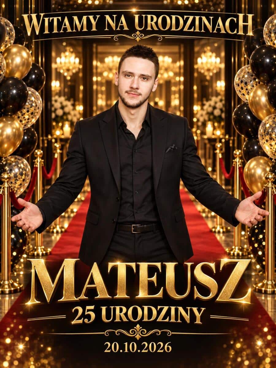 Tablica Powitalna na 25. Urodziny ze Zdjęcia – Złote Glamour z Imieniem Jubilata 31589 - zdjęcie 2