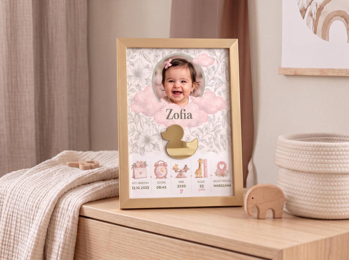 Metryczka ze zdjęciem, prezent na narodziny – plakat z imieniem w ramie 96035 - zdjęcie 3