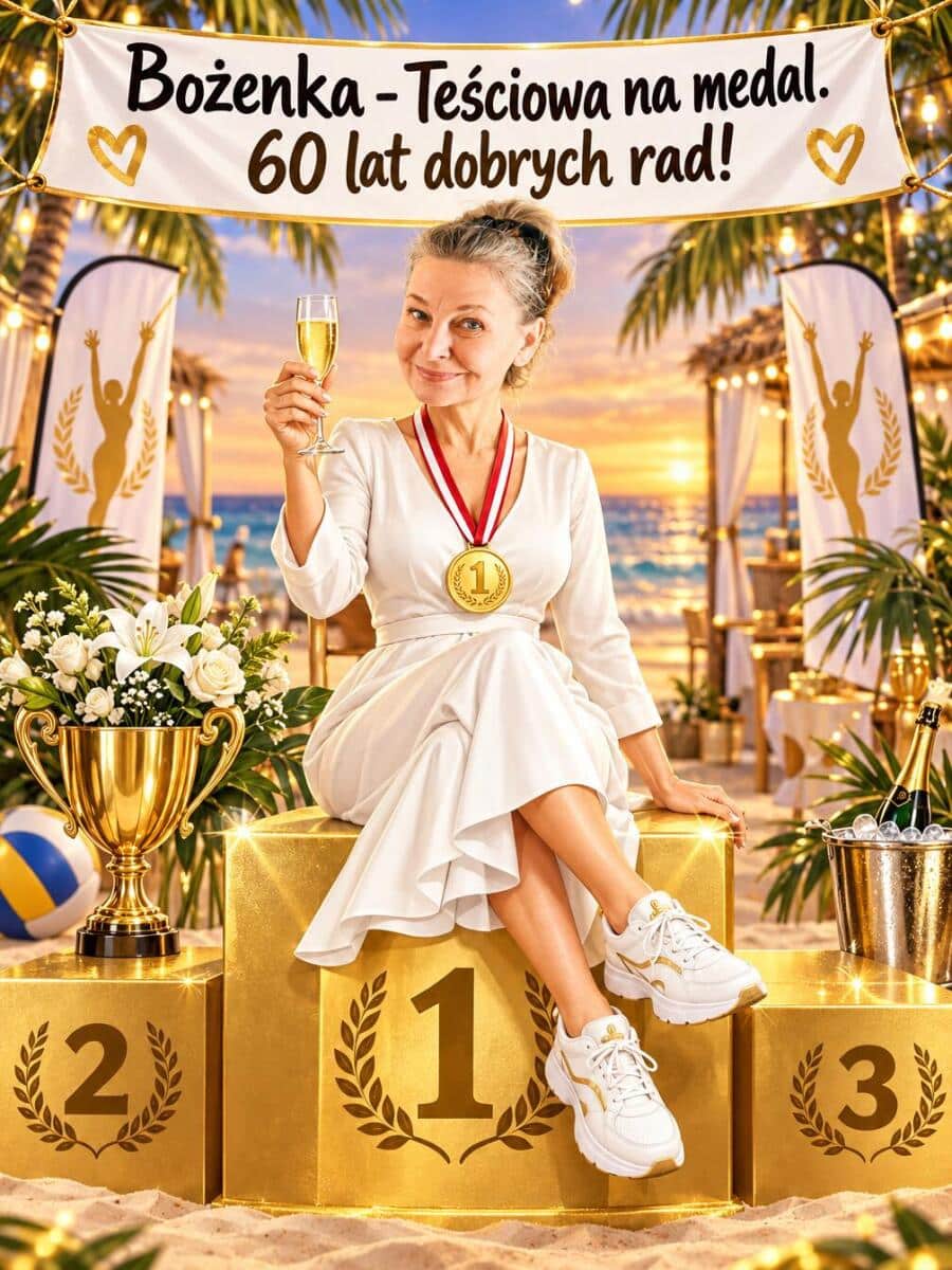 Śmieszny Prezent dla Teściowej na 60 Urodziny – Plakat Karykatura ze Zdjęcia Teściowa na Medal 31659 - zdjęcie 2