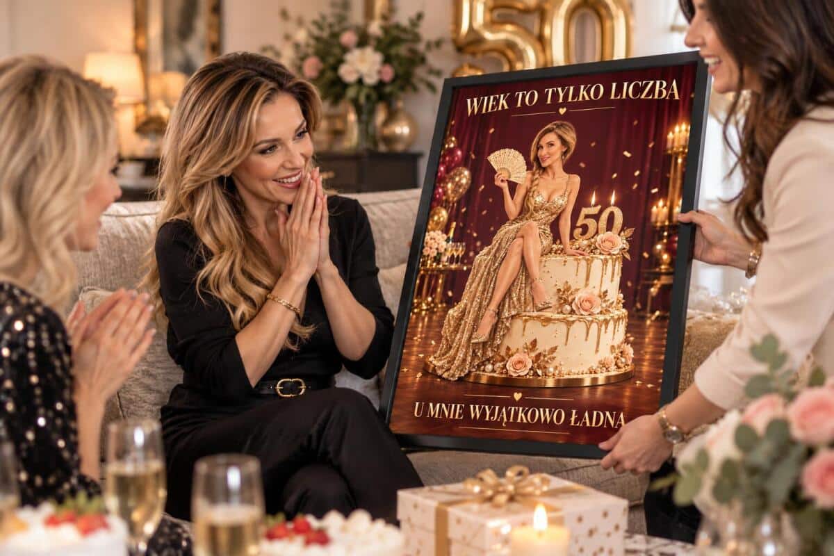 Śmieszny Prezent dla Siostry na 50 Urodziny – Plakat z Karykaturą ze Zdjęcia „Wiek to Tylko Liczba” -  31727 - zdjęcie 3