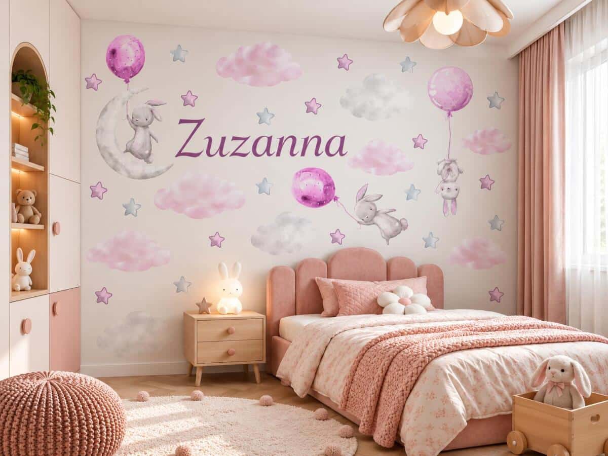 Naklejka z imieniem dla dziecka króliczek księżyc 63513