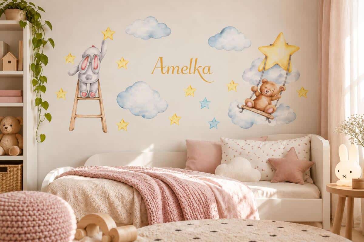 Naklejka z imieniem dla dziecka chmurki, balony 63529