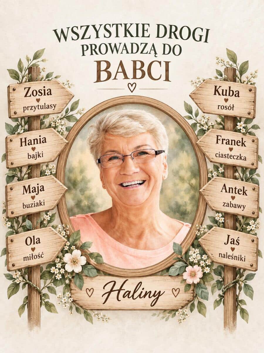 Prezent dla Babci na Dzień Babci – Obraz z Imionami Wnuków na Drogowskazie | Obraz 31566 - zdjęcie 2