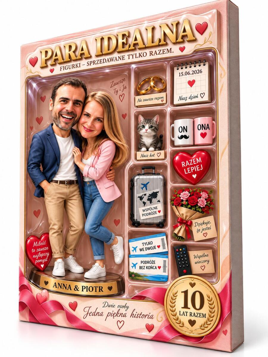 Prezent na rocznicę ślubu ze zdjęcia – OBRAZ karykatura pary w pudełku kolekcjonerskim „Para Idealna” 82631