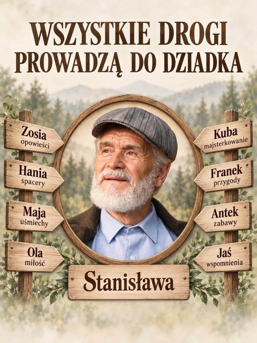 Prezent dla Dziadka na Dzień Dziadka – Obraz z Imionami Wnuków na Drogowskazie | Płótno 31567 - zdjęcie 3
