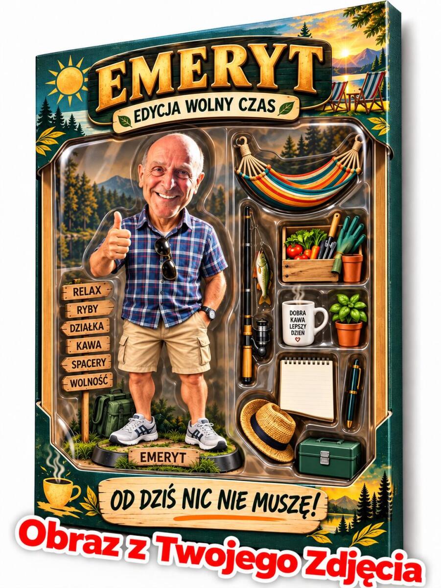 Prezent na emeryturę ze zdjęcia – karykatura figurka w pudełku Emeryt – Edycja Wolny Czas 82659