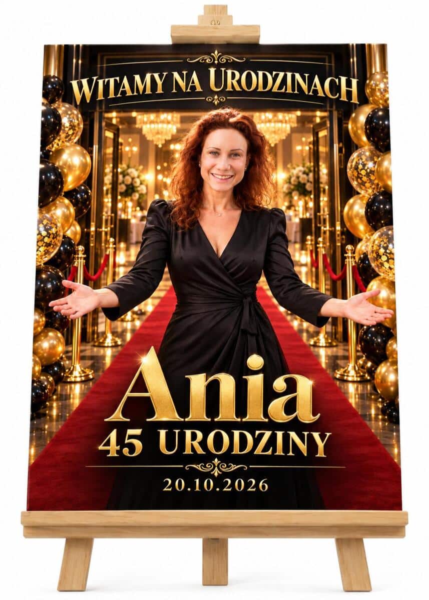 Tablica Powitalna na 45. Urodziny ze Zdjęcia – Złote Glamour z Imieniem Jubilata 31599