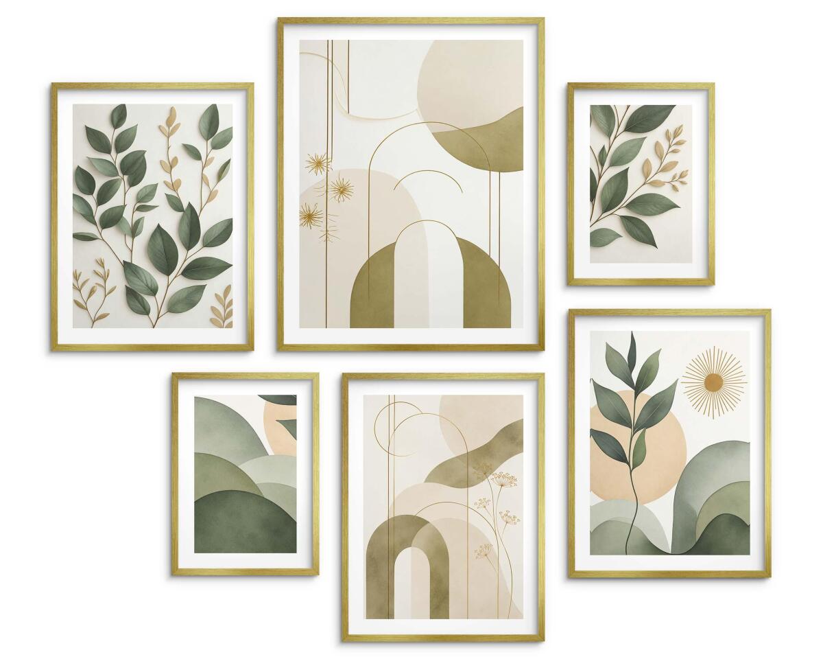 Zestaw 6 plakatów do salonu – botaniczna harmonia w zieleni i beżu 82724