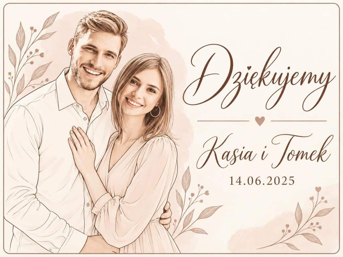 Etykiety na ciasto weselne, Naklejki Słodkie podziękowanie z imionami i datą 54 szt. 6 × 9 cm 39073 - zdjęcie 4