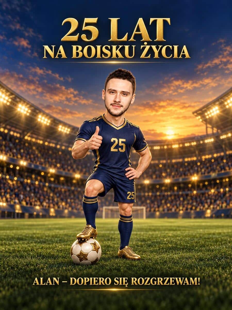 Prezent dla Piłkarza na 25 Urodziny – Plakat z Karykaturą ze Zdjęcia i Imieniem – Na Boisku Życia - 31588 - zdjęcie 2