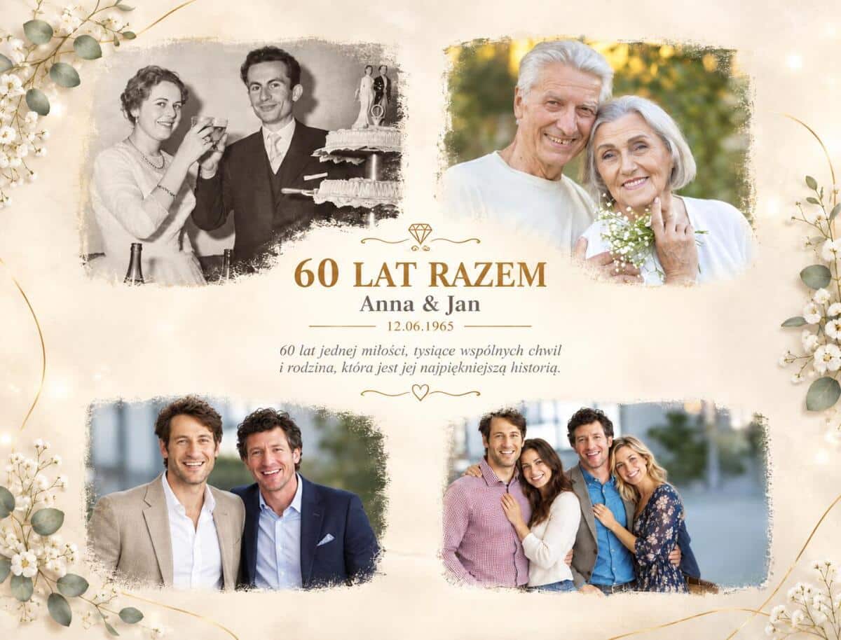 Pamiątka 60 rocznicy ślubu obraz ze zdjęć - kiedyś i dziś  - obraz ze zdjęć  82581 - zdjęcie 2