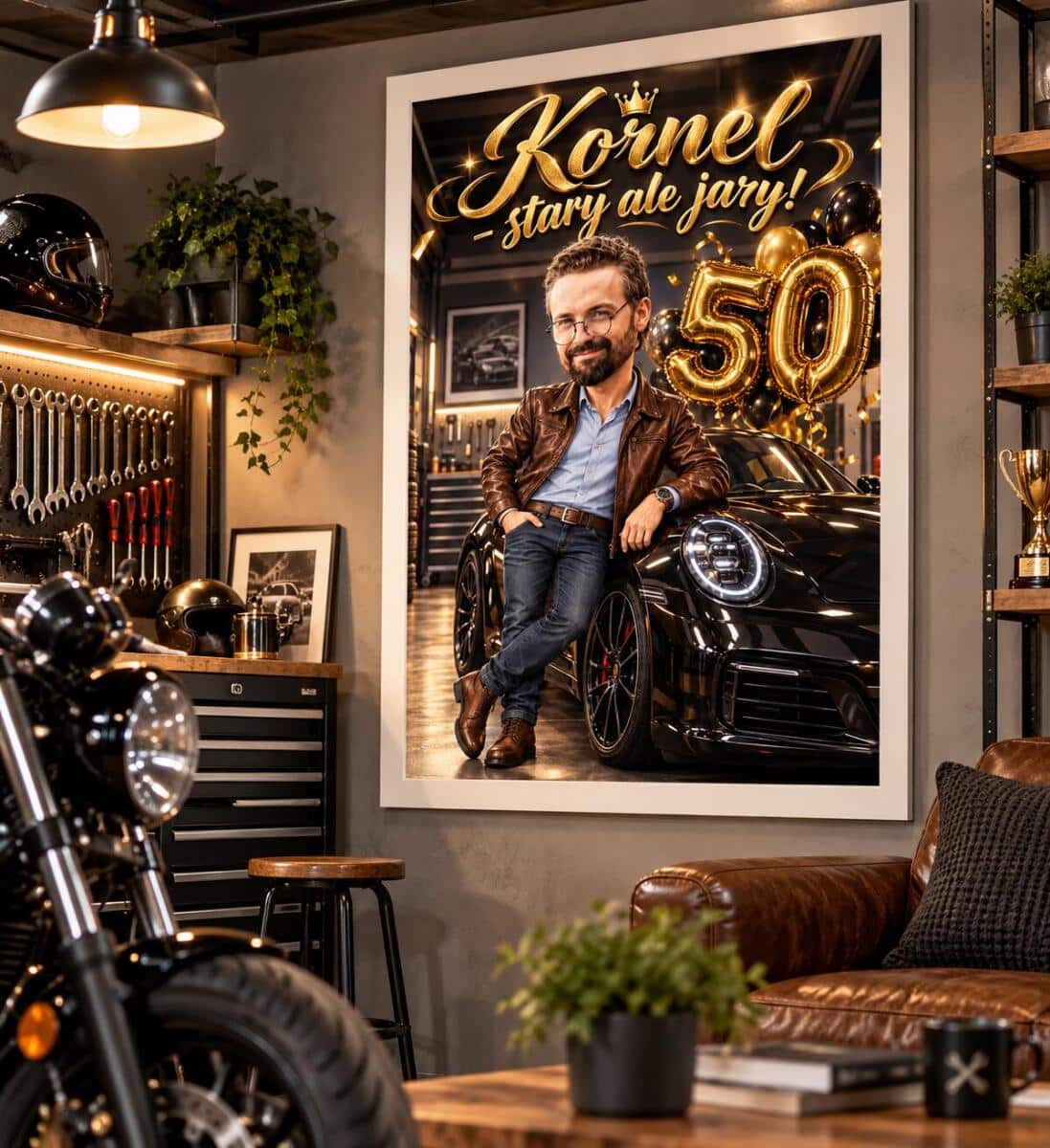 Śmieszny Prezent dla Brata na 50 Urodziny – Plakat Karykatura ze Zdjęcia Stary, ale Jary 31661 - zdjęcie 4