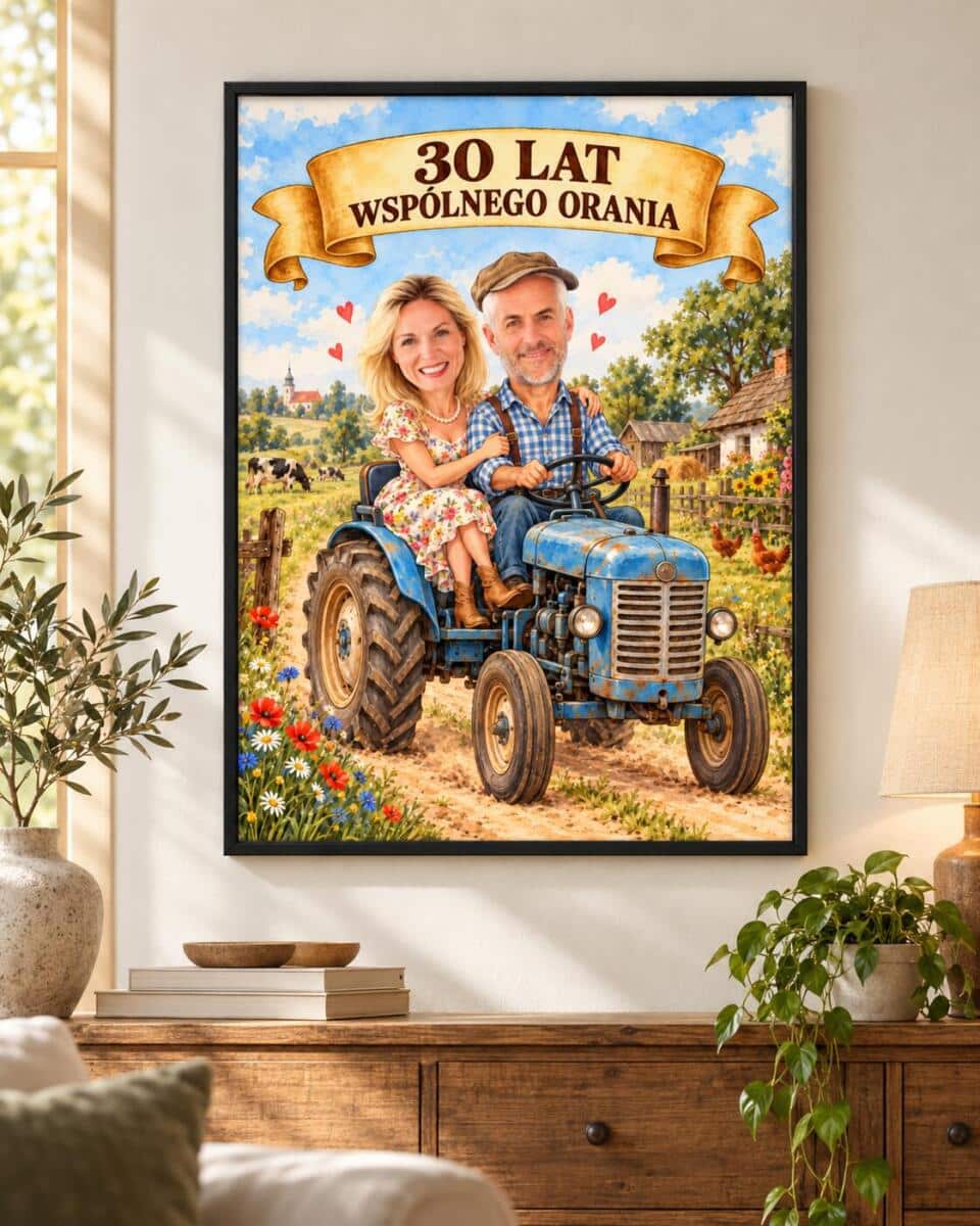 Prezent dla Rodziców na 30. Rocznicę Ślubu – Plakat z Karykaturą ze Zdjęcia „30 Lat Wspólnego Orania” 31721 - zdjęcie 2