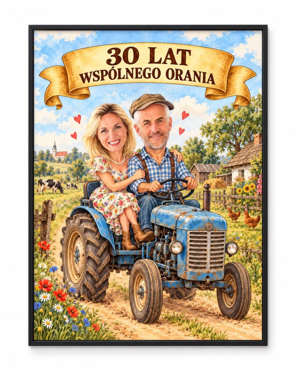 Prezent dla Rodziców na 30. Rocznicę Ślubu – Plakat z Karykaturą ze Zdjęcia „30 Lat Wspólnego Orania” 31721