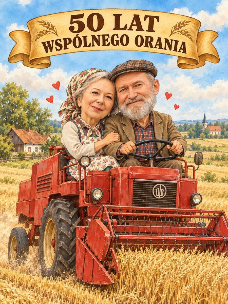 Prezent dla Rodziców na 50. Rocznicę Ślubu – Plakat z Karykaturą ze Zdjęcia „50 Lat Wspólnego Orania” 31720 - zdjęcie 4