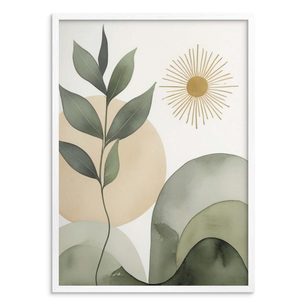 Plakat botaniczny do salonu i sypialni – zielone liście i słońce boho 82719 - zdjęcie 2