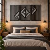 Obraz ażurowy– geometryczne romby i linie | Tryptyk do salonu Loft 71001 - miniaturka 3