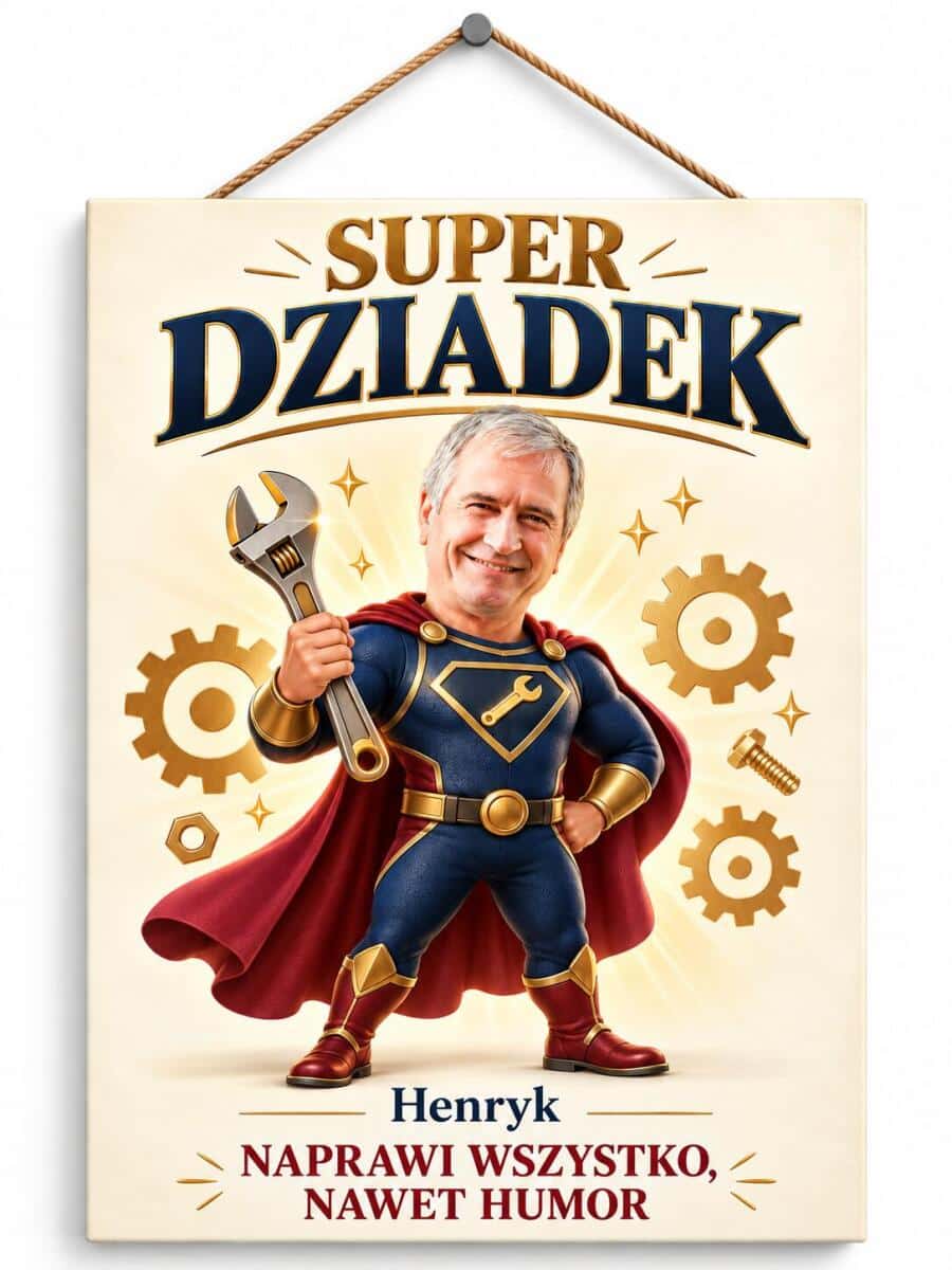 Tabliczka dla Dziadka ze Zdjęcia na Dzień Dziadka – Super Dziadek, Karykatura Superbohatera 31574