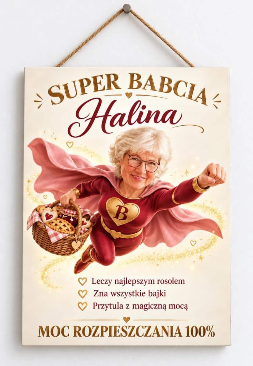Tabliczka dla Babci ze Zdjęcia na Dzień Babci – Super Babcia, Karykatura Superbohaterkii 31573