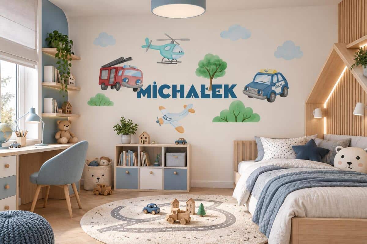Naklejka z imieniem dla dziecka auta, samoloty 63520
