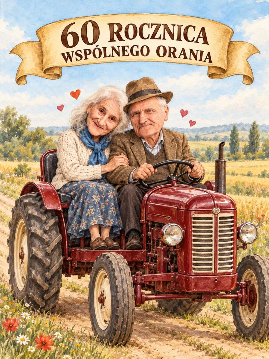Prezent dla Rodziców na 60. Rocznicę Ślubu – Obraz z Karykaturą ze Zdjęcia „60 Lat Wspólnego Orania”- 31717 - zdjęcie 4