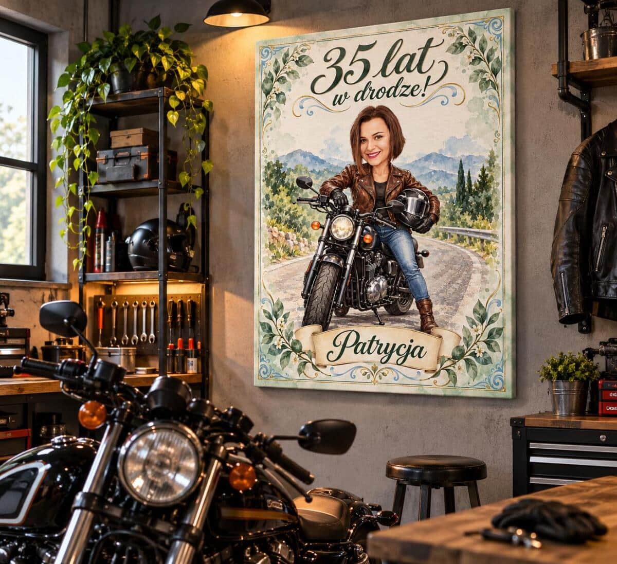 Prezent dla motocyklisty na 35 urodziny | Obraz Karykatura z Twojego zdjęcia Zawsze w drodze 31643 - zdjęcie 4