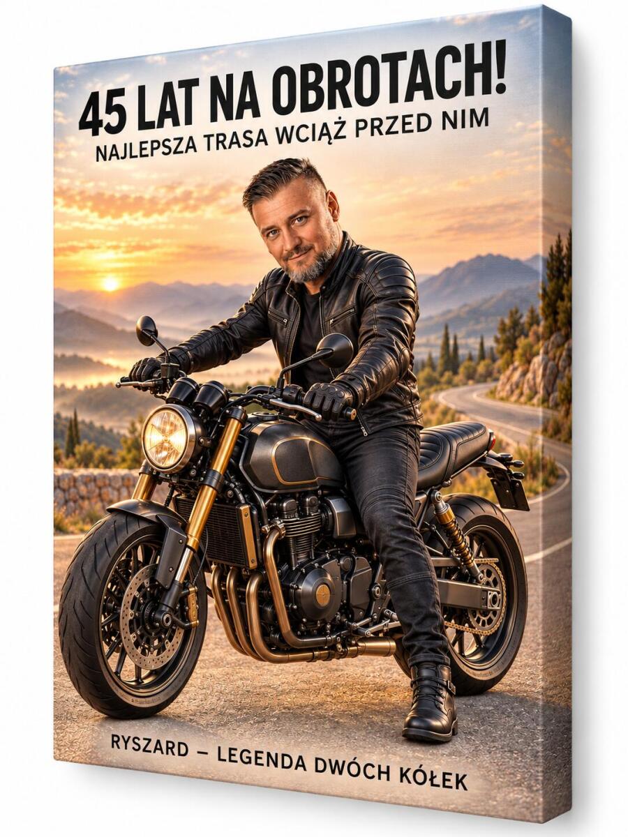 Prezent dla Motocyklisty na 45 Urodziny – Obraz ze Zdjęcia „45 Lat na Obrotach!” - 31597