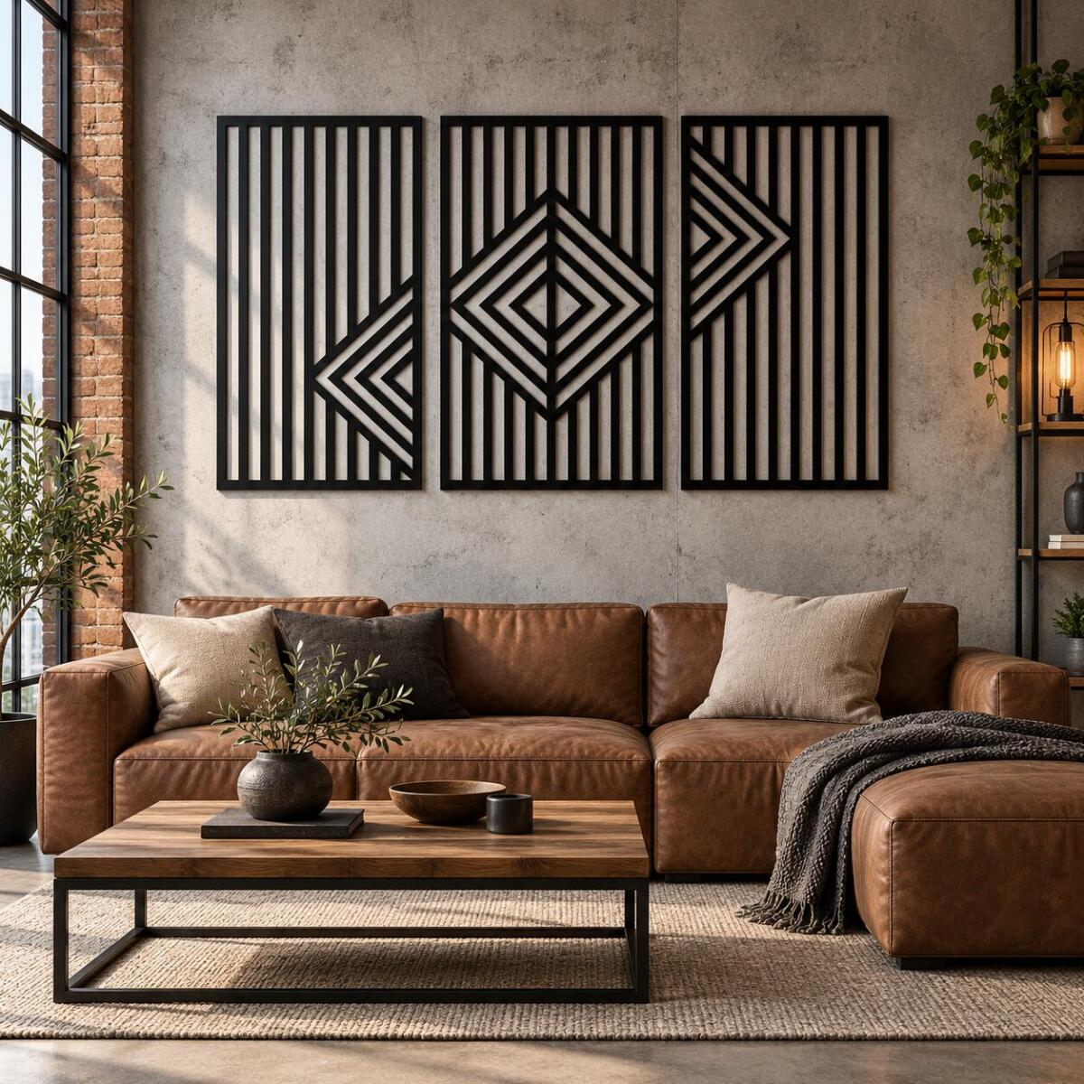 Obraz ażurowy– geometryczne romby i linie | Tryptyk do salonu Loft 71001 - zdjęcie 2