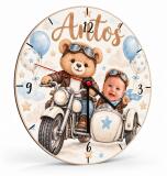 Zegar ścienny ze zdjęciem i imieniem dziecka – Miś na motocyklu 51215 - miniaturka 1